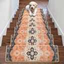Brakki Bullnose Non-Slip Stair Treads for Wooden Steps, Carpet Stair Treads for Indoor Runner, Pet Friendly Soft Stair Rugs, Edging Stair Protectors Reusable, Washable, 30"x9.5"x1.5" 14pcs, Red