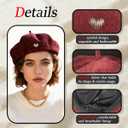 Women's Chenille Beret - Soft & Warm French Hat with Metal Heart Accent for Fall/Winter.