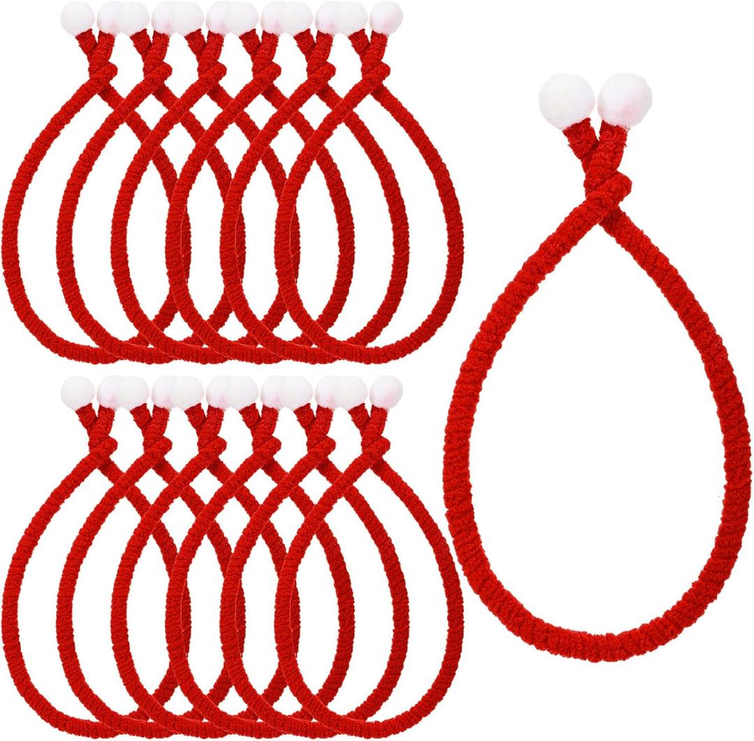 Frienda 12 Pcs 20 Inches Christmas Garland Ties with Balls Decorative, Woolen Fleece Twist Ties Reusable Flexible for Garland Banister Stairs Railings Xmas Home Decor Gift Craft Wrapping (Burgundy)