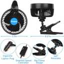 Car Fan 6'' 12V Cool Gadgets Clip Fan for Front Rear Seat Passenger Portable Electric Air Fresh Fan with Cigarette Lighter Plug for Cars/Vehicle SUV, RV