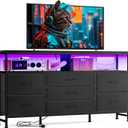 Fixwal 55 Inches Dresser TV Stand for Bedroom Black Dresser with LED Lights and Charging Station, 65-inch Long TV Stand with 7 Fabric Drawers for Bedroom, Closet