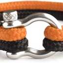 Mens Rope Bracelet - Stainless Steel Silver Shackle, Extremely Durable and Scratch Resistant Waterproof Paracord, Handmade, Nautical Wristband for Men (Orange)