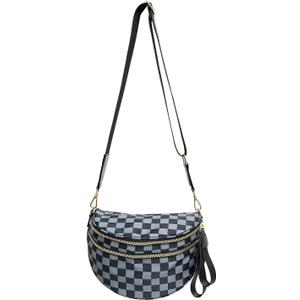Checkered Crossbody Bag Nylon Bum Bags for Women Spacious Handbags Checkered Purse Fanny Packs with Shoulder Strap