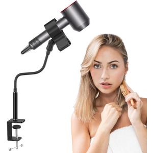 Purple River Hands Free Hair Dryer Holder 19inch, Flexible Gooseneck Desktop Blow Dryer Holder and Universal Clip, Adjustable Strong Metal Base Clamp,Suitable for sitting use Easy Installation