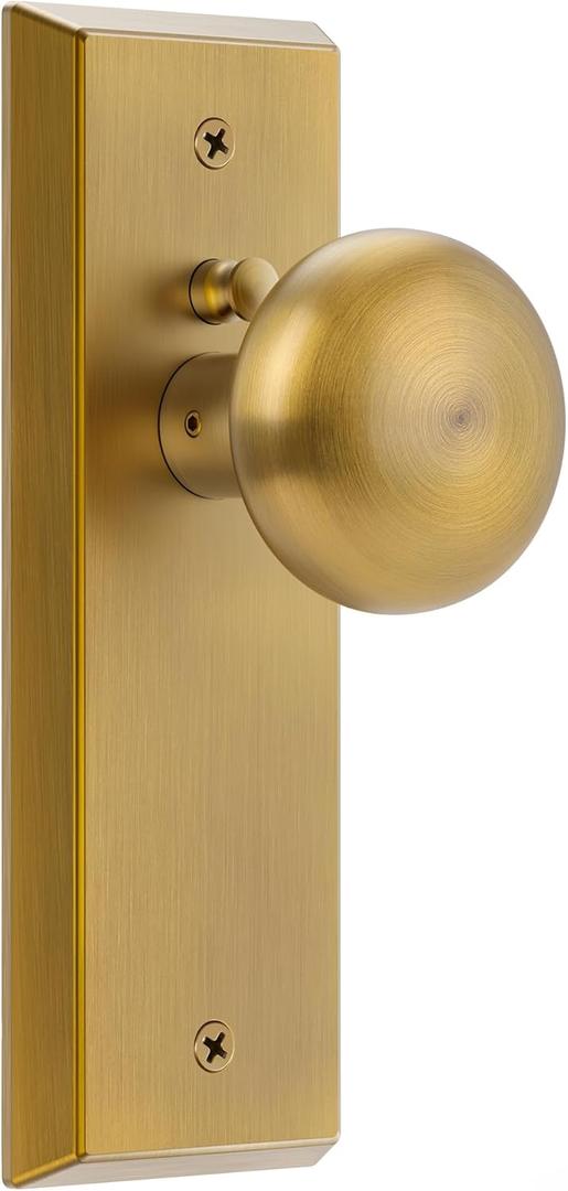 Antique Brass Door Knob, Vintage Tarnished Bedroom/Bathroom Privacy Door Handle with Lock,Heavy Solid Metal Plate with Classic Old-Fashioned Design, for Interior Doors