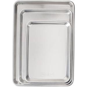 Nordic Ware Naturals 3 Piece Set - USA Made Aluminum Commercial Quality Sheet Pan for Baking or Roasting, Encapsulated Galvanized Steel Rim Prevents Warping; Half Sheet, Jelly Roll and Quarter Sheet