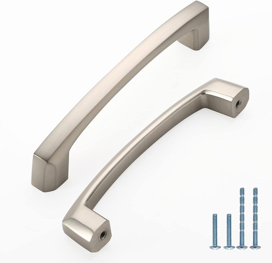 10 Pack 4 Inch(102mm) Kitchen Cabinet Handles Brushed Satin Nickel Cabinet Pulls Kitchen Cabinet Hardware Drawer Pulls for Dresser Cupboard Wardrobe (4"/102MM Hole Center, Brushed Satin Nickel)