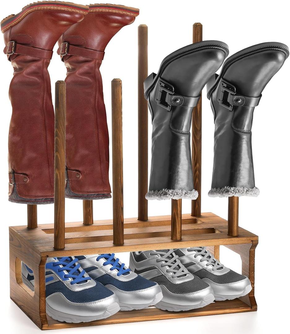 Goaste 4 Pairs Wood Boot Rack Organizer, Free Standing Wooden Shoe Racks, Natural Brown Shoe Cabinet Storage for Tall Boots, Entryway, Bedroom, Patio Outdoor, Hallway, Porch