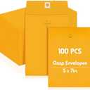 Geyee 100 Pcs 5'' x 7" Manilla Envelopes Clasp Gummed Mailing Envelopes Clasp Closure 28 lb Kraft Paper for Document School Office Business Home