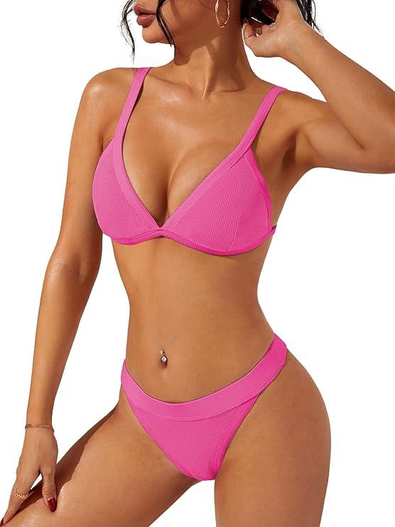 swimall Women's Triangle Bikini Set Sexy Brazilian Sporty Two Piece Swimsuit Cute Bathing Suit S 