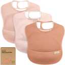 KeaBabies 3-Pack Waterproof Baby Bibs for Eating - Lightweight Toddler Feeding Bibs with Large Food Catcher, Mess Proof, Food-Grade Baby Eating Essentials, Easy to Put On & Clean (Fawn)