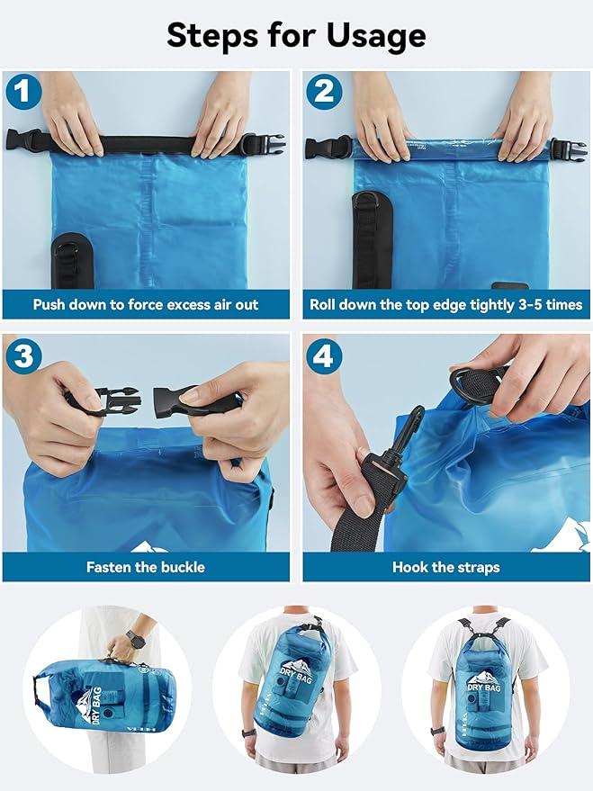 HEETA Dry Bag Waterproof for Women Men, 5L Roll Top Lightweight Dry Storage Bag Backpack with Phone Case for Travel Swimming Boating Kayaking Paddle Board Camping Beach Accessories
