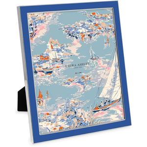 Laura Ashley 8x10 Riverside Blue Enamel Picture Frame, Silver Metal Edge with Easel, for Countertop, Tabletop Display, Bookshelf, Desk, Wall Décor, Photo Gallery (8x10, Riverside Blue W/ Silver)