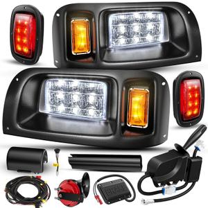 12V Deluxe Club Car DS LED Light Kit, for 1993-UP DS Gas&Electric, Golf Cart Headlight Taillight Kit with Wire Harness Turn Signal Kit Horn Brake Pad, Golf Cart Street Legal Light Kit