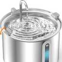 oneisall 2L Stainless Steel Cat Water Fountain with Snap, Anti-Spill Cats Water Fountains with Quiet Pump,Continuous Fresh Water Supply,Pet Water Fountain for Single Kitty & Small Pets