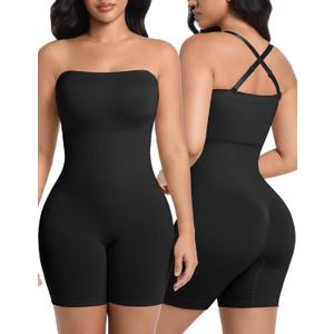 SIMIYA Shapewear Bodysuits Built in Bra, Tummy Control Strapless/strap Top for Women, Full Body Shaper Seamless Waist Trainer (Black, XL)