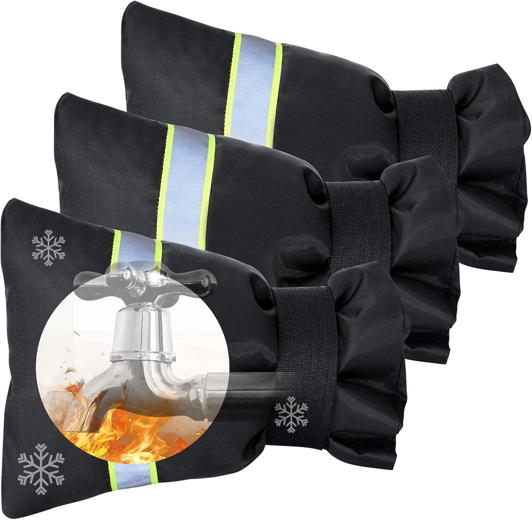 Velcro Thickened Anti-Freeze Outdoor Faucet Socks - Reusable Hose Bib Covers with Reflective Strips for Winter Freeze Protection, Cold Weather (3pcs)