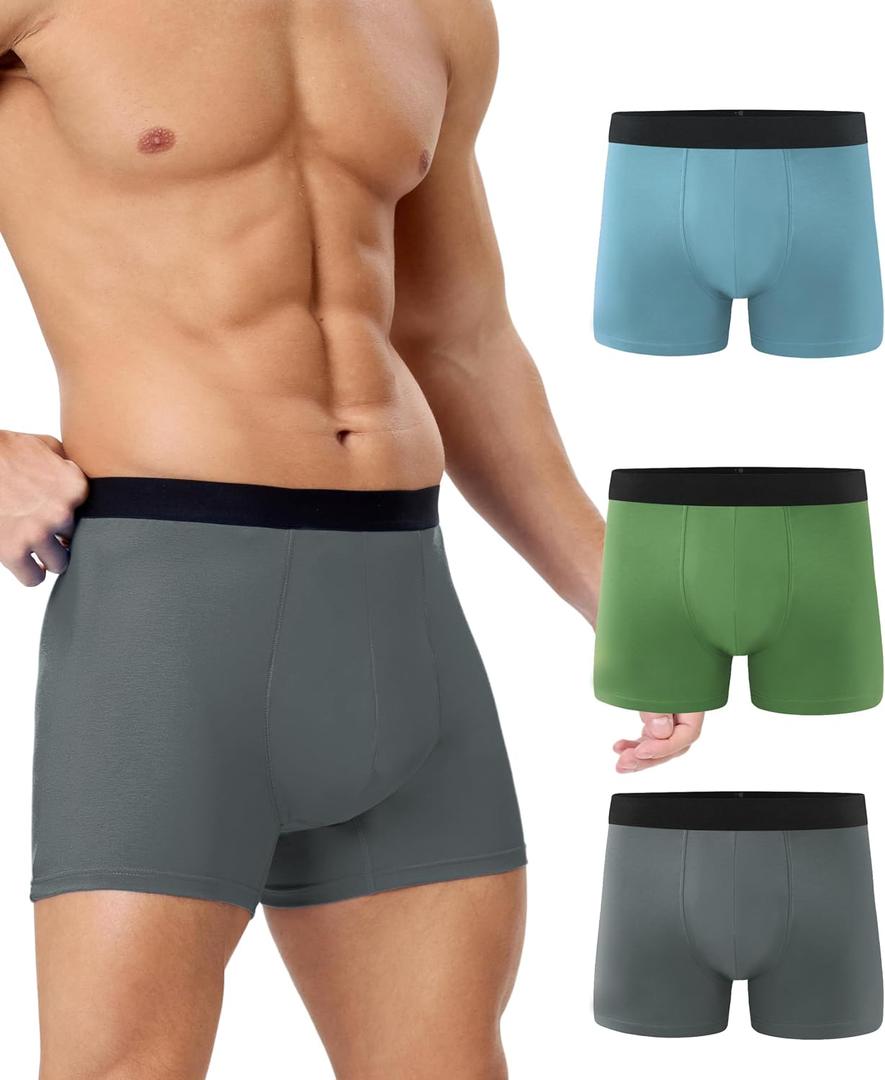 YESWEL Men's Incontinence Underwear, Leak Proof Washable Reusable Cotton Boxer Brief, Heavy Flow Bladder Leak 3 Pack (Multicolor02, XX-Large)
