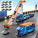 Truck Toys Car Track Set for 3 4 5 6 Years Old Boys, Carrier Truck Transporter Car Race Track with 12 Die-Cast Racing Car Toys, Birthday Gifts for Toddlers Kids Girls Age 3 4 5 6 7 8