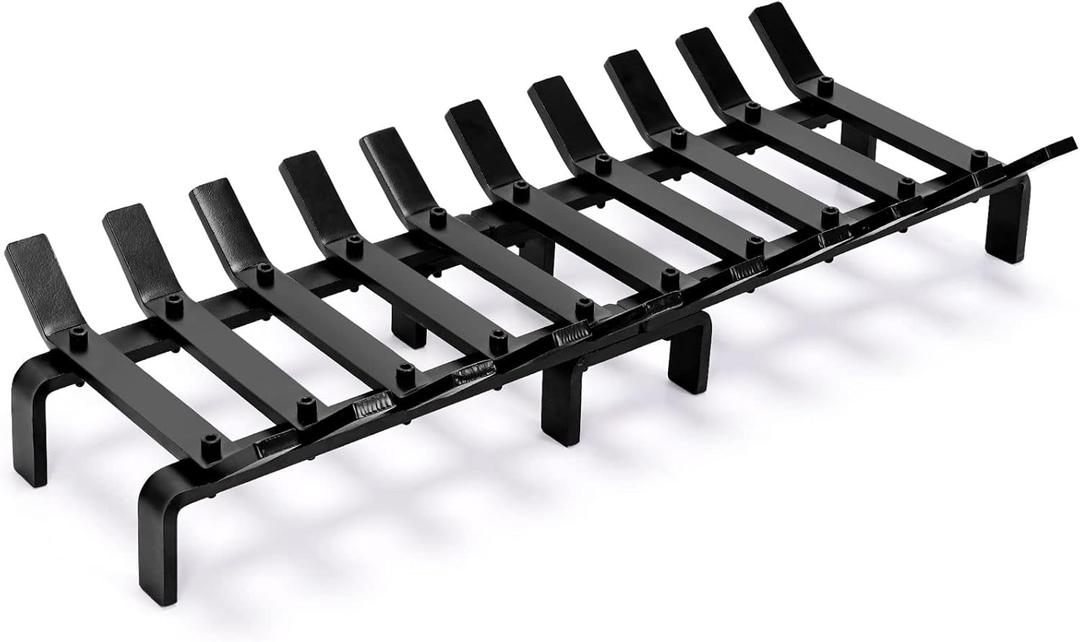 WILLOW WEAVE 24" Fireplace Grate Wood Stove Grate Rack Fireplace Tools Rack Heavy Duty Solid Steel 10-Bars Log in Holder Easy Assembly Fire Grate for Indoor Hearth Outdoor Firepit Matt Black