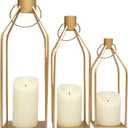 Lanterns Decorative Tall Large Gold Metal Candle Lanterns Set of 3- Modern Farmhouse Decor for Indoor,Outdoor,Tabletop,Porch (No Glass NO Candles)