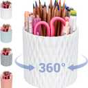 Pen Holder - 360 Rotating, 5 Slot Pen Holder For Desk. Pencil Holder For Office,School,Dorm Room&Vanity, Desk Accessories(White)