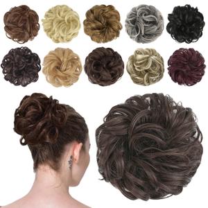 FESHFEN Messy Bun Hair Piece - Elastic Wavy Curly Hair Bun Scrunchies Extensions Synthetic Chignon Hairpieces for Women Girls, Dark Brown 1 PCS
