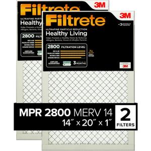 Filtrete 14x20x1 Air Filter, MPR 2800, MERV 14, Healthy Living Ultrafine Particle Reduction 3-Month Pleated 1-Inch Air Filters, 2 Filters