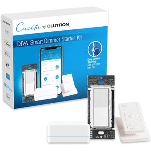 Lutron Diva Smart Dimmer Switch Kit for Caseta Lighting w/ Hub, Pico Remote & Pedestal, Smart Dimmer Works with Apple Home, Ring, Google Home, 3 Way, DVRF-BDG-1DP-A