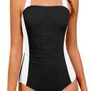 DONWEN Girls Swimsuit Color Block Halter Neck + Criss Cross Straps Ruched One Piece Bathing Suit for Girls 13-14Y (Black)