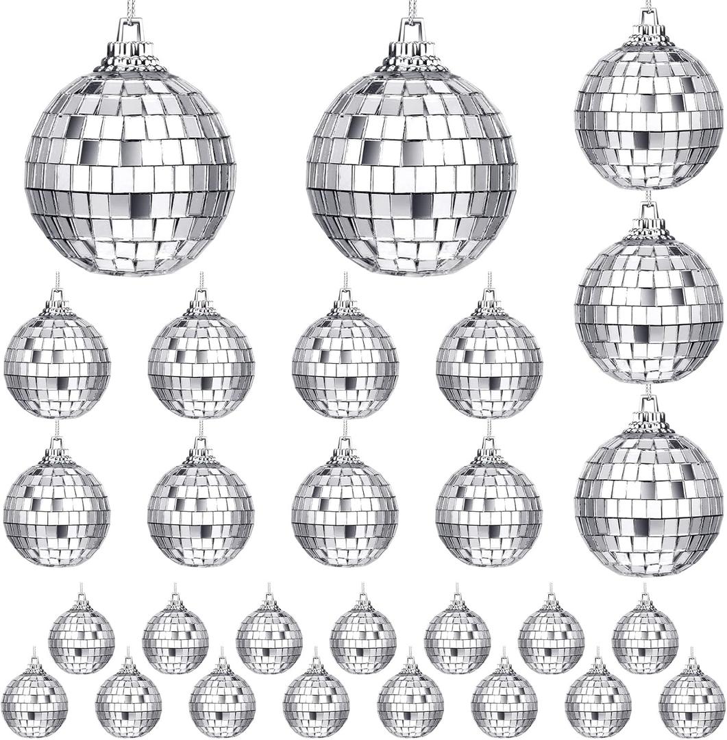 Sumind 28 Pieces Mirror Disco Ball 70s Reflective Mirror Decorations 60s Balls with Fastening Strap for Home Stage Props Festivals Party Accessories