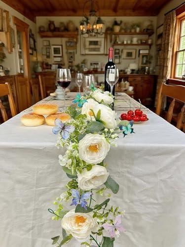 2 Pack Artificial White Rose Vines - 11.8ft Flexible Garland for Wedding Arch, Wall Vines & Table Decor | Faux Flower Vines