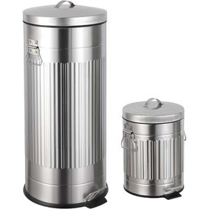 happimess happimess HPM1018E Theo Retro 8-Gallon Step Trash Can with Soft-Close Lid and Free Mini Trash Can for Home, Kitchen, Bathroom, Living Room, Office, Platinum Silver