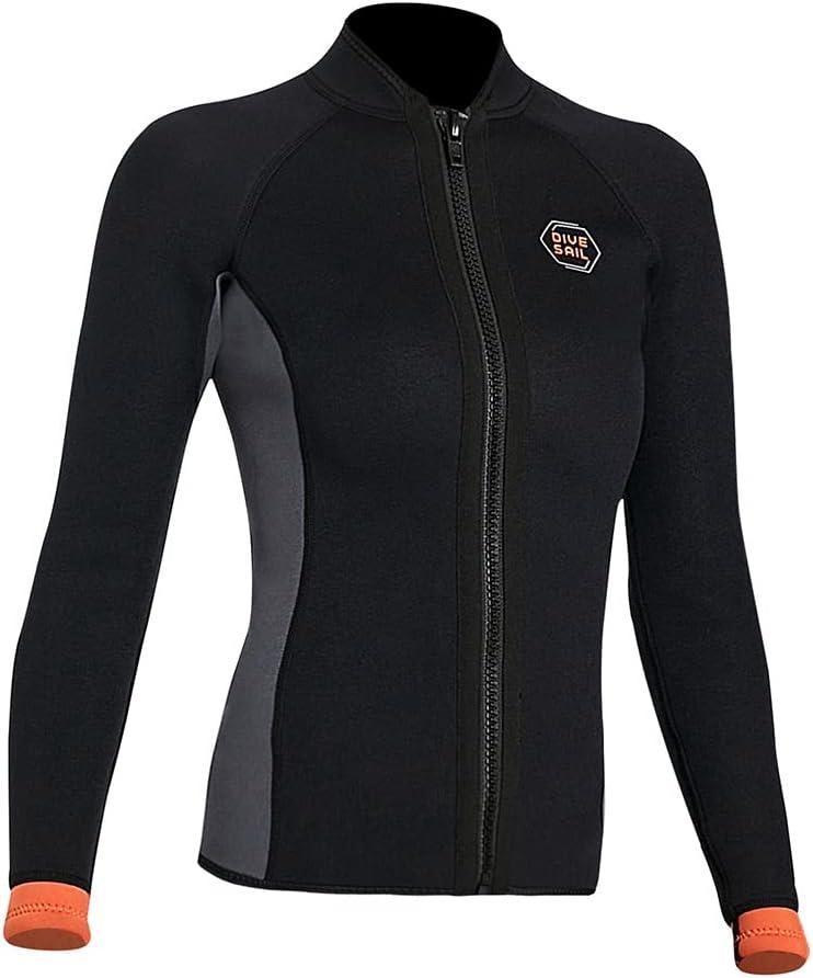Wetsuit Top Jacket Women Men 3MM Neoprene Long Sleeve Dive Scuba Wet Suit Shirt, 2MM 1.5MM Warm Front Zipper Wetsuits Shirts Vest Surfing Swimming Snorkeling Kayaking Suit in Cold Water Sports (Small)