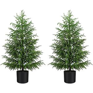 Norfolk Pine Christmas Tree Real Touch Faux Tree with Black Pot, Realistic Indoor Holiday Decor for Christmas Entryway, Living Room Office (4FT-2Pack)