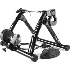 Bike Trainer, Magnetic Bicycle Stationary Stand for Indoor Exercise Riding, 26-29" & 700C Wheels, Quick Release Skewer & Front Wheel Riser Block Included (Black)