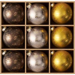 DN DECONATION Christmas Ball Ornaments Set of 9, Gold & Silver & Brown Glass Ball Ornaments 3.14, Decorative Hanging Ornaments for Christmas Tree, Holiday Decorations Indoor Winter Decor Gift (Matte 3 Color)