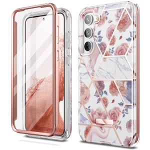 SURITCH for Samsung Galaxy S23 Plus Case, [Built-in Screen Protector] [Dual-Layer Protection ] Full Protection Shockproof Rugged Bumper Phone Cover for Samsung S23 Plus 6.6 Inch - Rose Marble