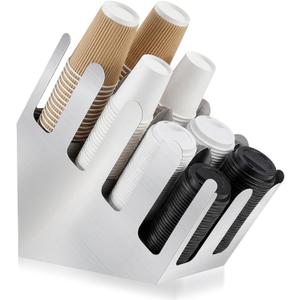 Frienda 8 Compartments Stainless Steel Cup and Lid Dispenser, Silver Coffee Cup Holder Organizer Storage for Countertop Org, Coffee Bar, Beverage Restaurant, Kitchen, Breakroom