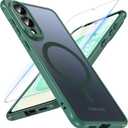OWKEY for Samsung Galaxy S25 Edge Case 6.7'', Magnetic S25 Edge Case for Magsafe with Tempered Glass Screen, [Shockproof Military] Translucent Back Slim Bumper Cover Phone Case Galaxy s25 Edge, Green