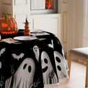 XCHI Spooky Black Ghost Halloween Tablecloth Round Washable Table Covers for Indoor Outdoor Dining Home Party Decorations Table Cloth 60x60 Inch