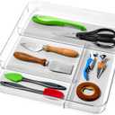 Madesmart Premium 4 Compartment Drawer Organizer, Multi Purpose Storage for Utensils, Office Tools, Cords, & Small Household Items, Tech Accessories, Arts & Crafts Supplies, Non Slip Lining, Clear