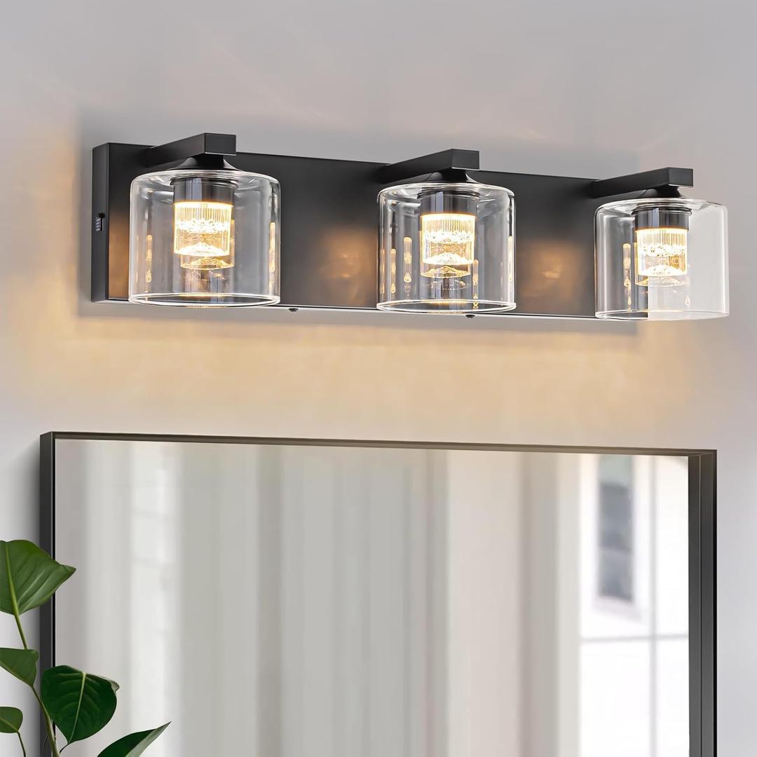 LED Bathroom Vanity Lights, 5CCT Dimmable 2700K-4500K Vanity Light Fixtures Over Mirror, Modern Vanity Lighting for Bathroom Restroom Hallway Living Room (Black, 3-Light)