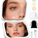 Magnifying Mirror with Light, Rechargeable 40X Compact Mirror with 3 Lighting Modes & Dimmable Brightness, Portable Travel Makeup Mirror with Light, Essentials for Travel, Pocket Purse White