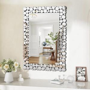KOHROS Luxury Diamond Bathroom Mirror for Wall 40"x28" Rectangle Wall Mirror Elegant Decorative Mirror Home Decor for Fireplace Bedroom Living Room Entryway Horizontal or Vertical Hanging