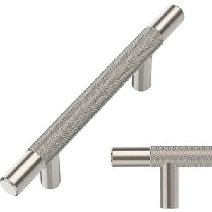 Alzassbg 10 Pack Satin Nickel Cabinet Pulls, 3 Inch(76mm) Hole Centers Knurled Cabinet Handles T Bar Kitchen Pulls for Drawer and Cabinets AL3015SN