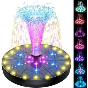 SZMP Solar Fountain 4W Bird Bath Fountains Upgraded 60 LED Lights, Built-in 4000 Battery with 7 Nozzle & 4 Fixer, Solar Water Fountain for Garden, Bird Bath, Pool, Pond