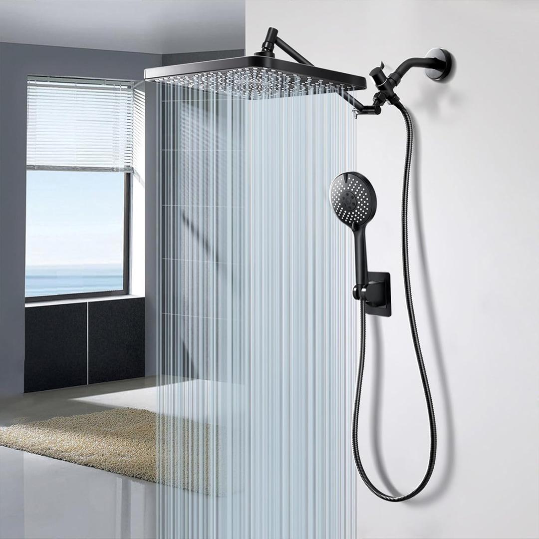 Starry Sky 12.2" Rain Shower Head with Handheld Spray Combo, High Pressure Rainfall Shower Head, Height Adjustable Dual Shower Head, Luxury Waterfall Showerhead Bathroom | Air-in Tech (Midnight Black)