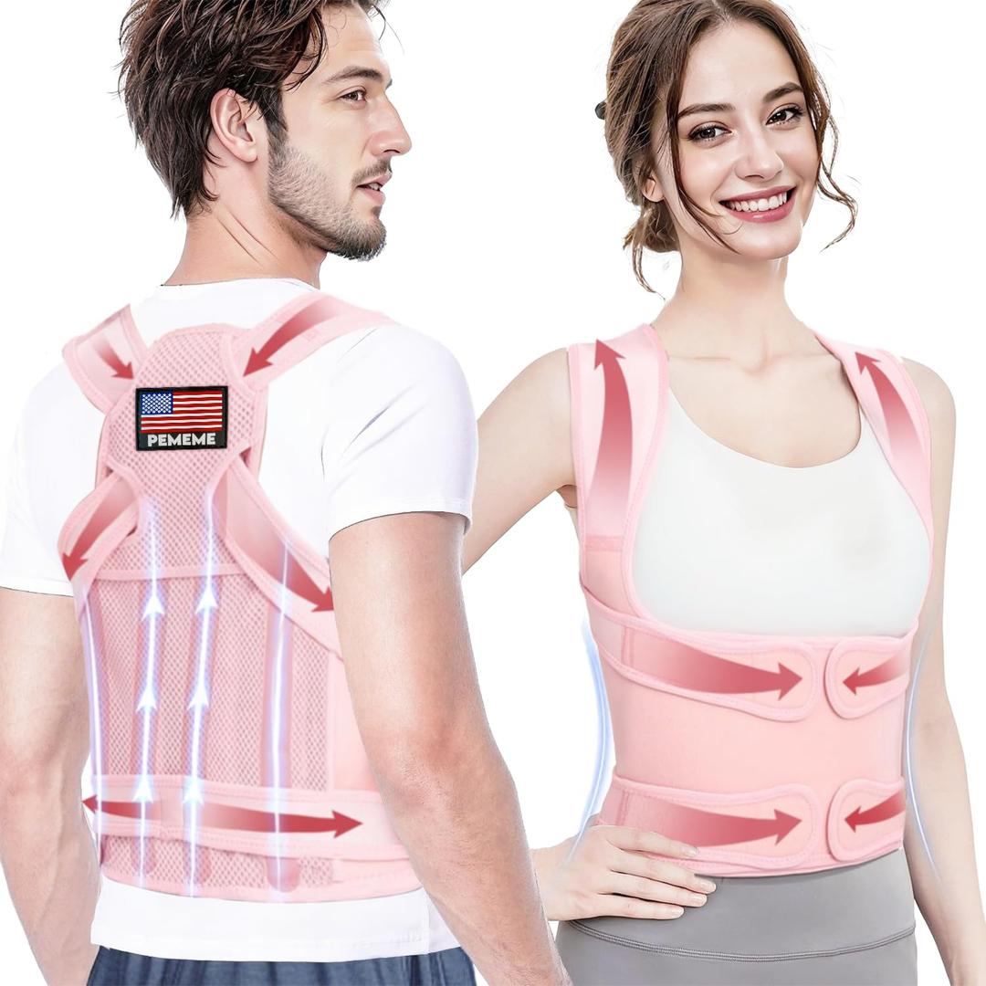 Posture Corrector for Women and Men - Adjustable Back Brace for Pain Relief - Enhances Posture and Provides Lumbar Support - Upper and Lower Back Straightener - Breathable Back Support (Pink, X-Large)