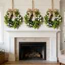 6 Pcs Small Boxwood Hanging Wreaths for Cabinets Artificial Greenery Mini Candle Ring Wreath with White Berries and Burlap Bow Ribbon for Home Kitchen Front Door Window Wall Wedding Farmhouse Decor